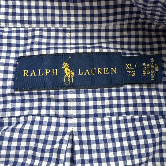 Ralph Lauren Men's XL Blue White Gingham Check Button Down Shirt Red Pony - Picture 2 of 9